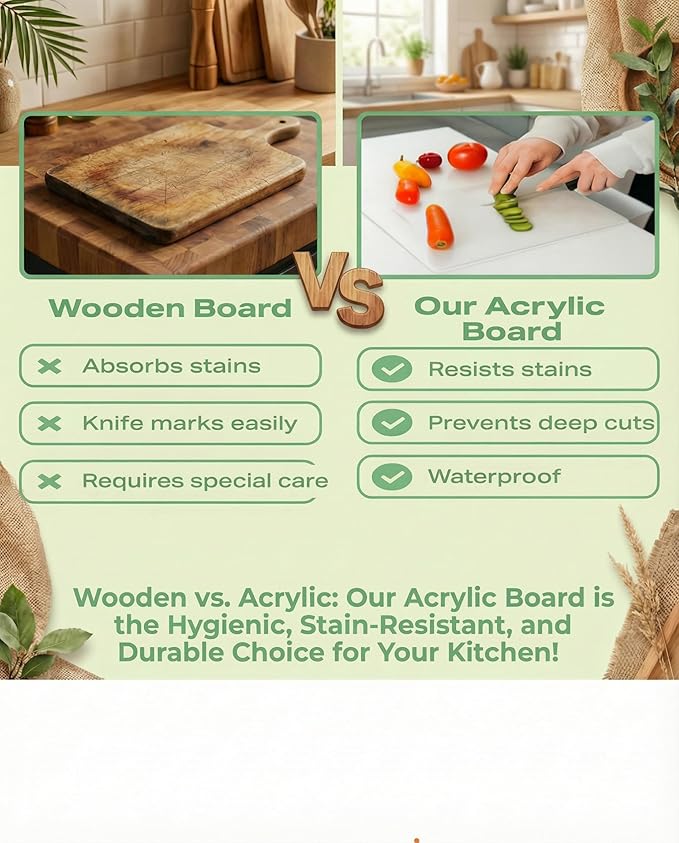 Acrylic Cutting Board with Counter Lip – Clear Countertop Cutting Board for Kitchen Prep, Easy Food Transfer, Non-Slip Pads, Dishwasher-Safe – 17" x 13"