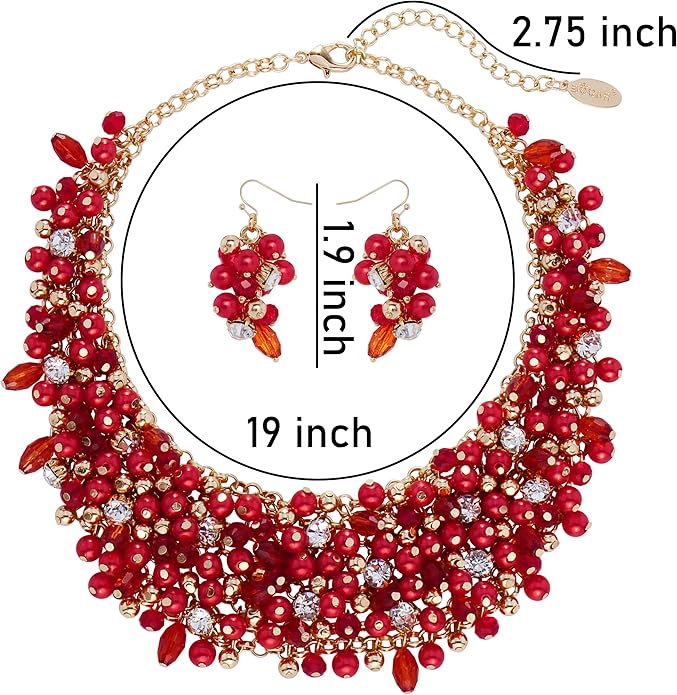 Bocar Fashion Crystal Chunky Collar Statement Necklace Earring Set for Women Gift (NK-10260)