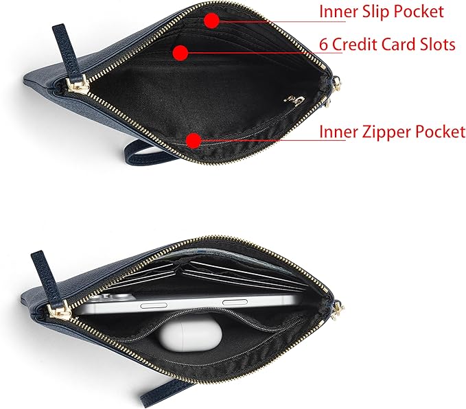 DORIS&JACKY Small Leather Wristlet Clutch Purse for Women Slim Designer Wallet and Cellphone Pouch Bag With Detachable Strap