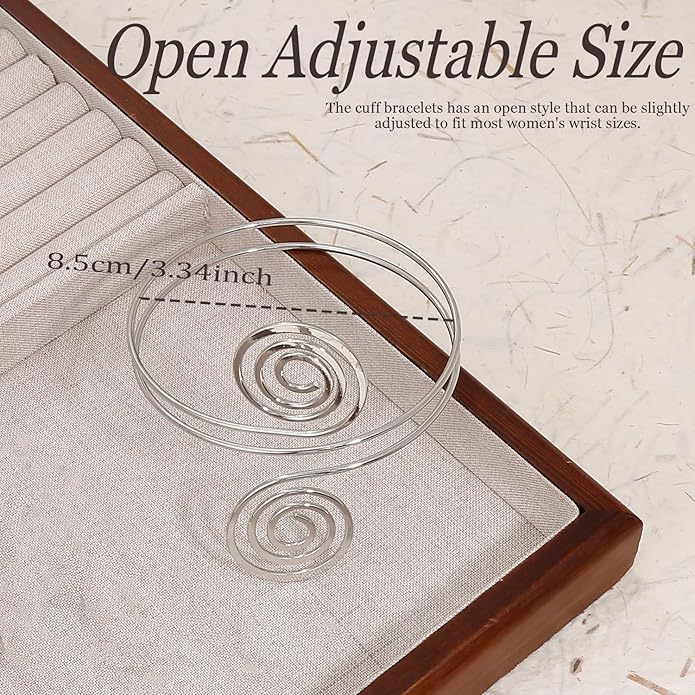 BROCC 2PCS Gold Coil Swirl Upper Arm Bracelet for Women Open Upper Arm Cuff Bangle Armlet Gold Silver Adjustable Armband Bracelet Set