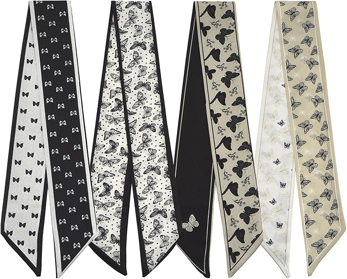 4 Pack Purse Scarf Handbags Skinny Twill Hair Scarves Narrow Neck Scarf Band Women Fashion Accessories Bag Charms