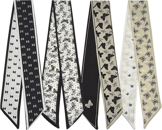 4 Pack Purse Scarf Handbags Skinny Twill Hair Scarves Narrow Neck Scarf Band Women Fashion Accessories Bag Charms