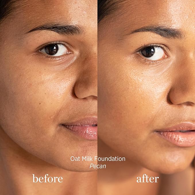 Ere Perez - Natural Oat Milk Liquid Foundation | Breathable, Buildable, Med-Full Coverage, Dewy | Peach Extract, Vitamin E | Vegan, Cruelty-Free, Clean Beauty (Pecan | Med-Plus Warm, 1 fl oz | 30 ml)
