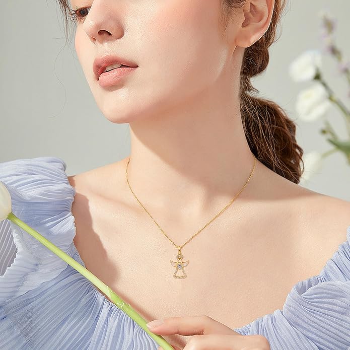 ELFRONT Mothers Day Gifts 14k Real Gold Dainty Necklace, Solid Gold Delicate Pendant For Women Mom Lover