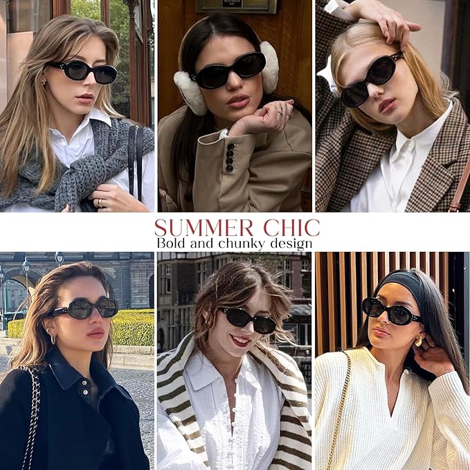 mosanana Oval Retro Trendy Sunglasses for Women 90s Style MS52371