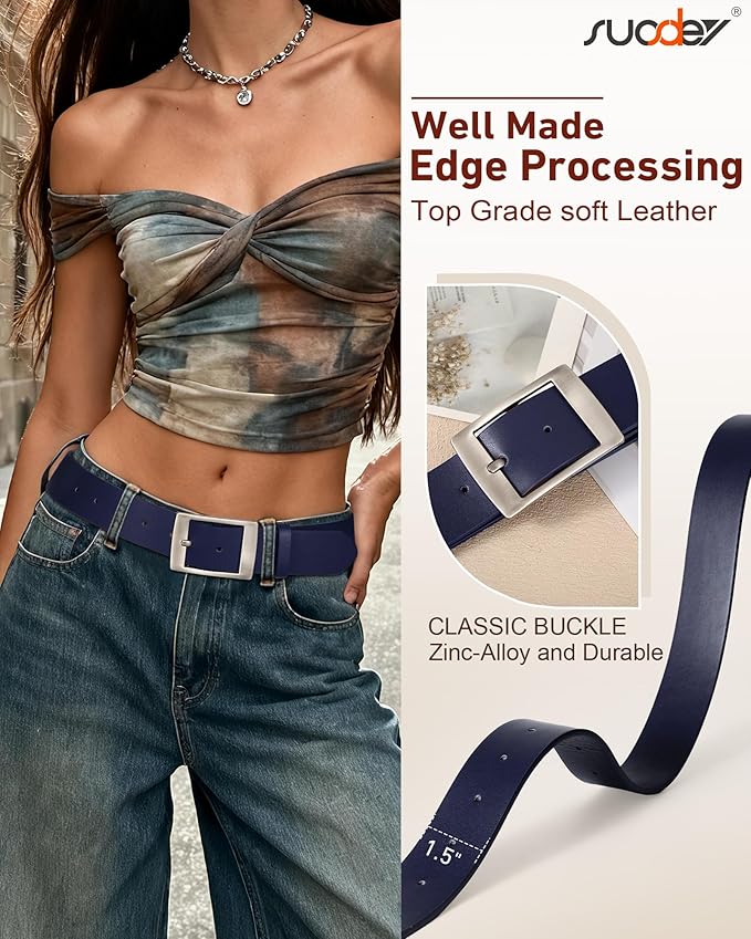 SUOSDEY Fashion Womens Leather Belts,Wide Waist Belt with Pin Buckle for Jeans Pants Dresses,1.5" width