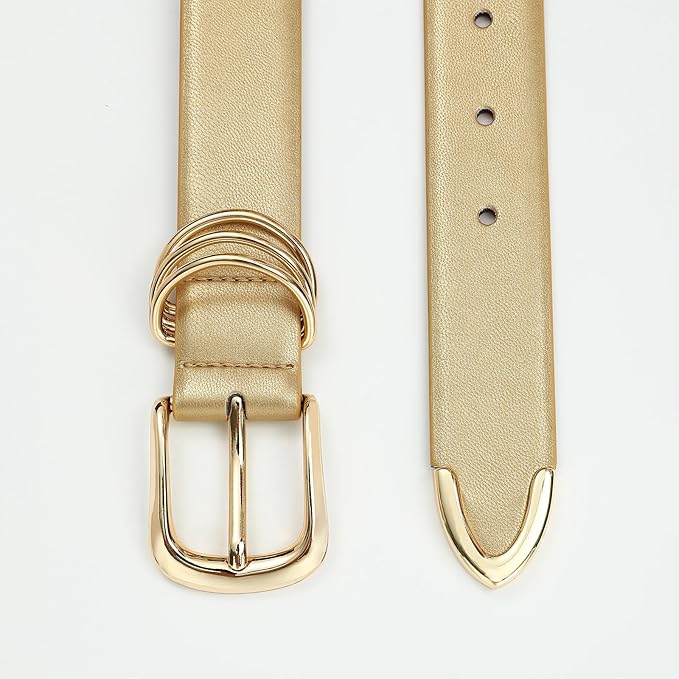 Women's Leather Belts with Gold Buckle Fashion Leather Waist Belt Elegant Ladies Belts for Jeans Dress & Casual Wear