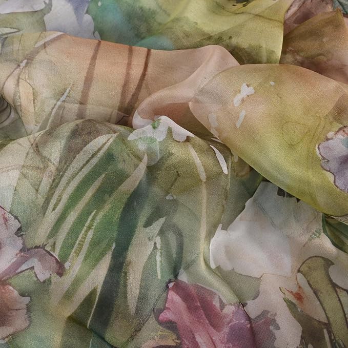 100% Mulberry Silk Women's Neck Silk Scarf-Lightweight Shawl,FLoral Print Beach Silk Wrap-Scarves for Photography