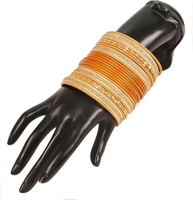 Touchstone Indian Metal Bangles for Women Gold Alloy Bracelets desi 2 Dozen Bangle Collection Bollywood Women's Jewelry Set Multi Stacking Wide Chunky Textured Golden Set of 24 in Gold or White Tone