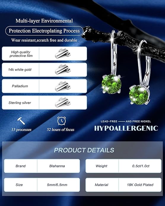 Moissanite Earrings,1.0ct-2.0ct D Color Brilliant Round Cut Earring 18K White Gold Plated Sterling Silver Dangle Earrings Moissanite Leverback Drop Earring s