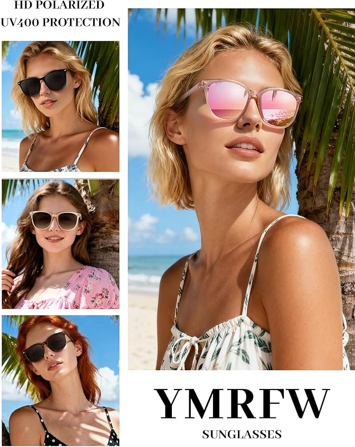 Retro Polarized Sunglasses for Women Men Big Frame Vintage Style Trendy Shade UV400 Protection Lens Sun Glasses