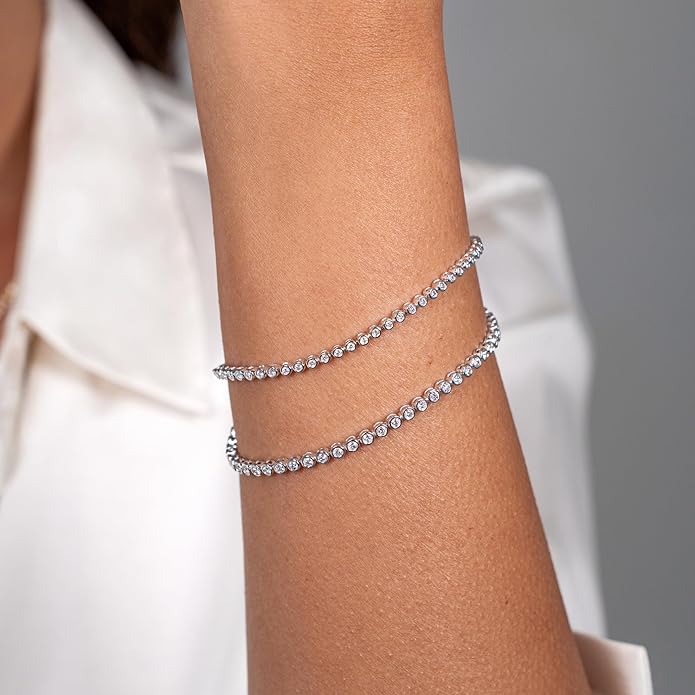 Privosa Fine Jewelry 1 to 2 Carat Diamond Tennis Bracelet in 14k White or Yellow Gold (F-G, SI1-SI2, cttw) 7 Inches Long Bezel Set