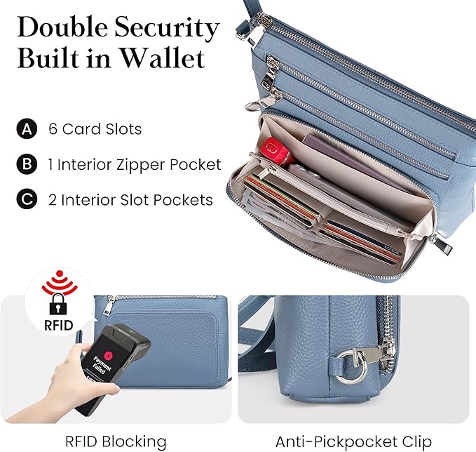 befen Genuine Leather Crossbody Bags for Women, Medium Anti-Theft Shoulder Purse with Built in RFID Wallet for Travel