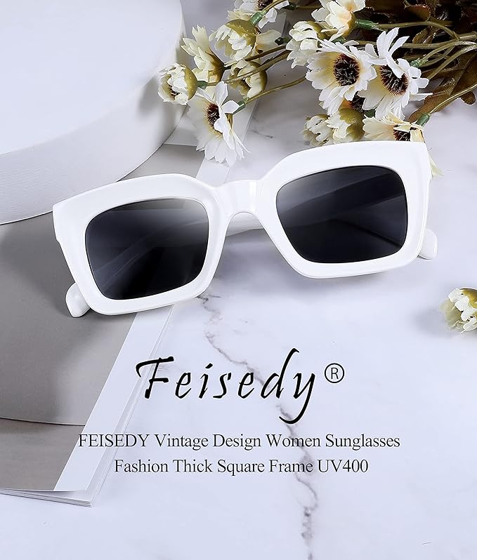 FEISEDY Classic Women Sunglasses Fashion Thick Square Sun Glasses Chunky Frame UV400 B2471