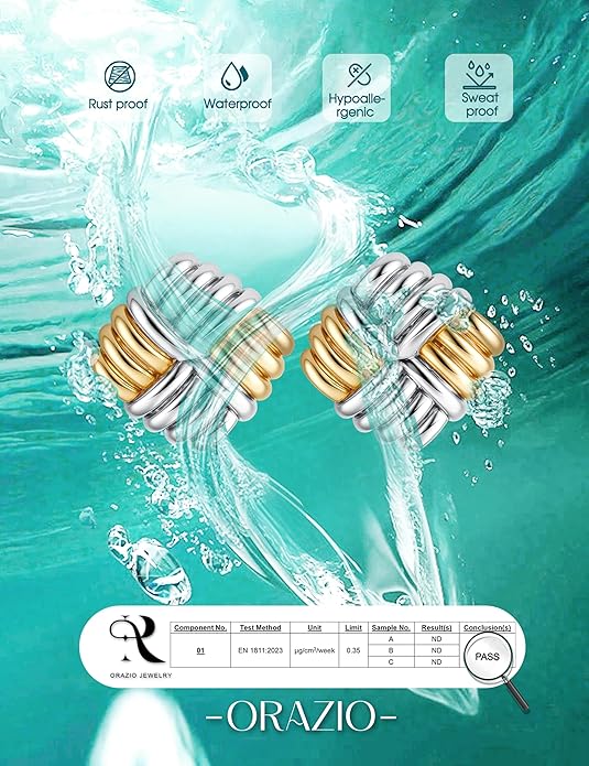 ORAZIO Chunky Gold Plated Knot Earrings for Womens Trendy 925 Silver Statement Lightweight Dangle Drop Hypoallergenic Large Geometric Stud Earring Jewelry for Women