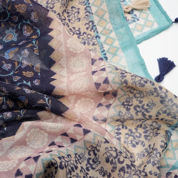 YOUR SMILE Large Boho Scarf for Women Lightweight Floral Printed Scarves Fall Winter Fashion Fringed Shawl wraps