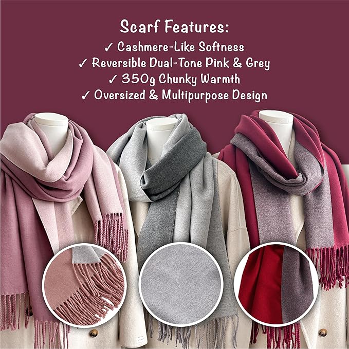 Winter Scarf for Women-Reversible Scarf with Cashmere-Like Softness 70x200cm - Warm Shawl Wrap -Pashmina Shawls Wrap