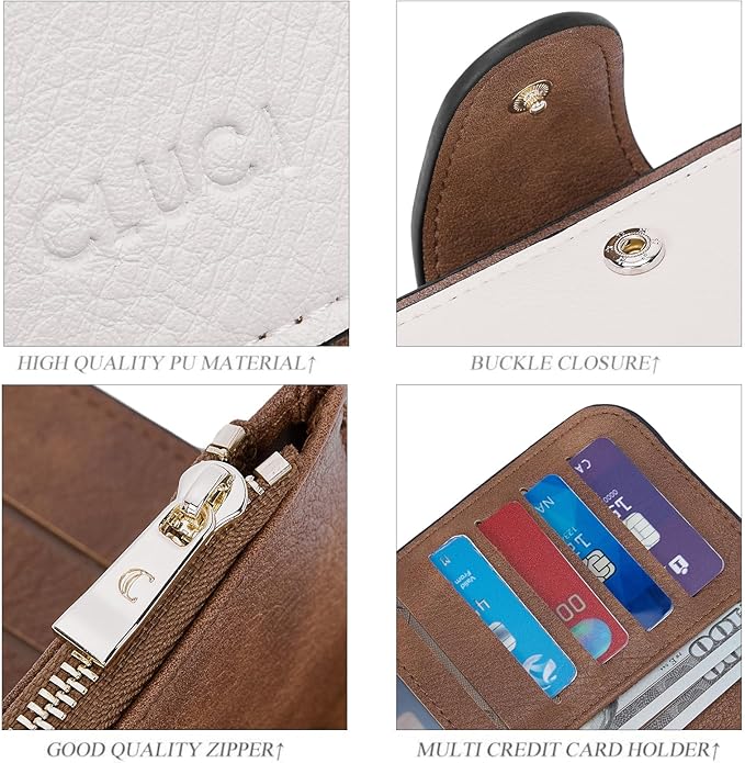 CLUCI Wallet For Women PU Leather RFID Blocking Womens Wallet Bifold Card Holder with ID Window Gifts for Women Birthday | RFID Blocking, Designer, Trifold, Card Holder, ID Window