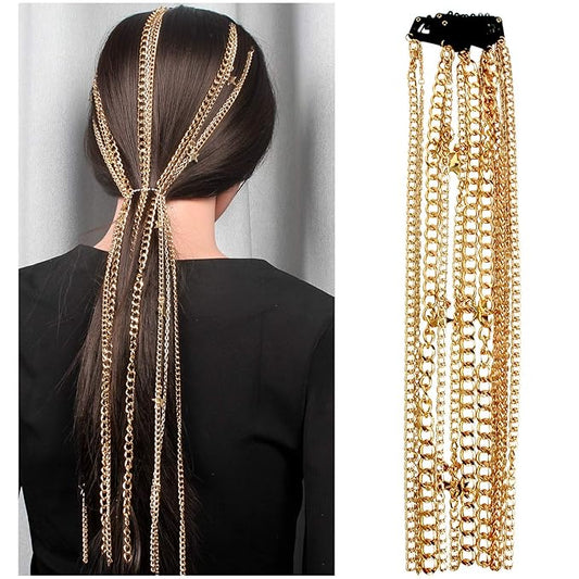 2PCS Dreadlocks pearl Tassel Ponytail Multi-Strand Hair Chain Prom Party Concave styling hair accessories hair extension chain with clip for girls and women (gold)