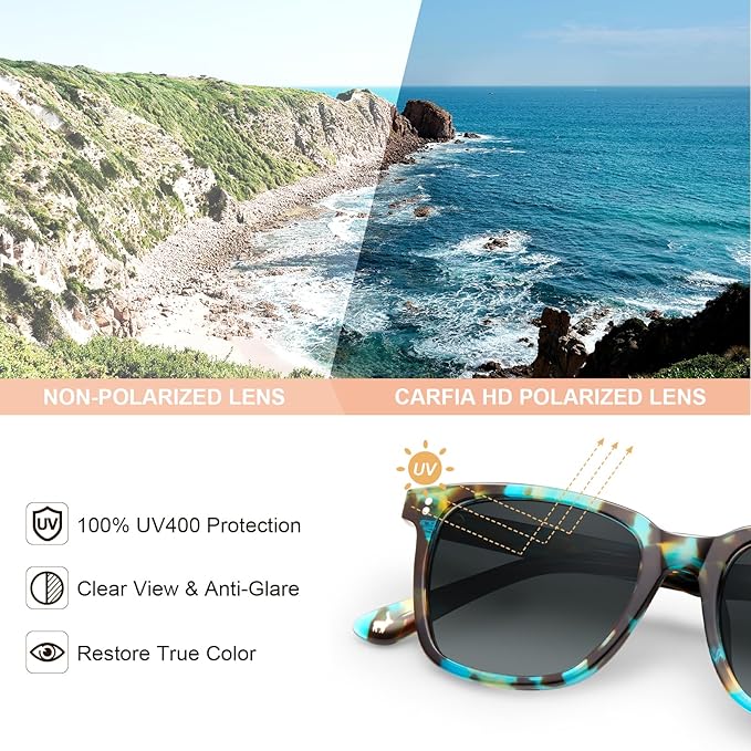CARFIA Polarized Sunglasses for Women: Acetate, Small/Medium Size, UV400 Anti Glare CA5354