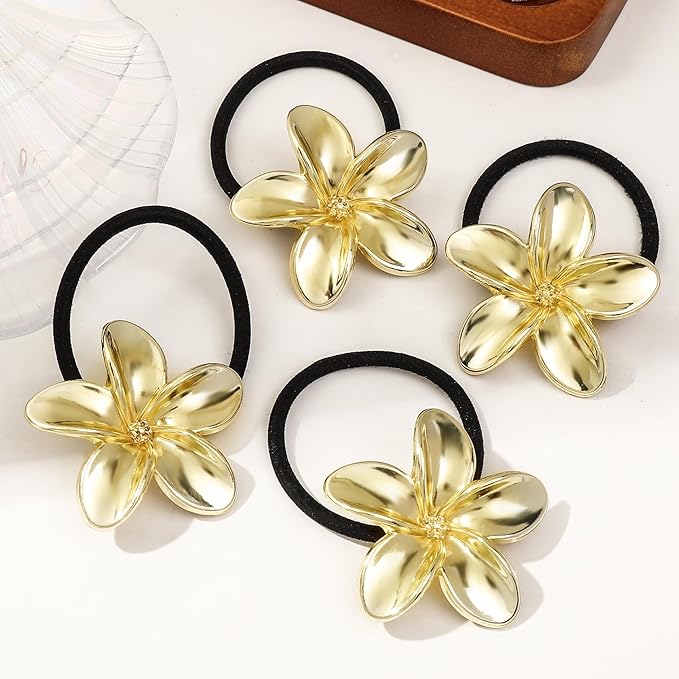 Gold Metal Hair Ties for Women - Cuffs, Accessories, Elastic Bands for Thick and Thin Hair Ponytails