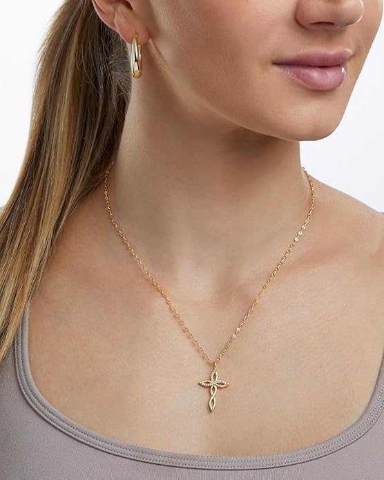 Milla 14K Gold Plated Cross Necklace for Women, Silver Cross Necklaces for Women, 18 inches Chain with Cross Pendant