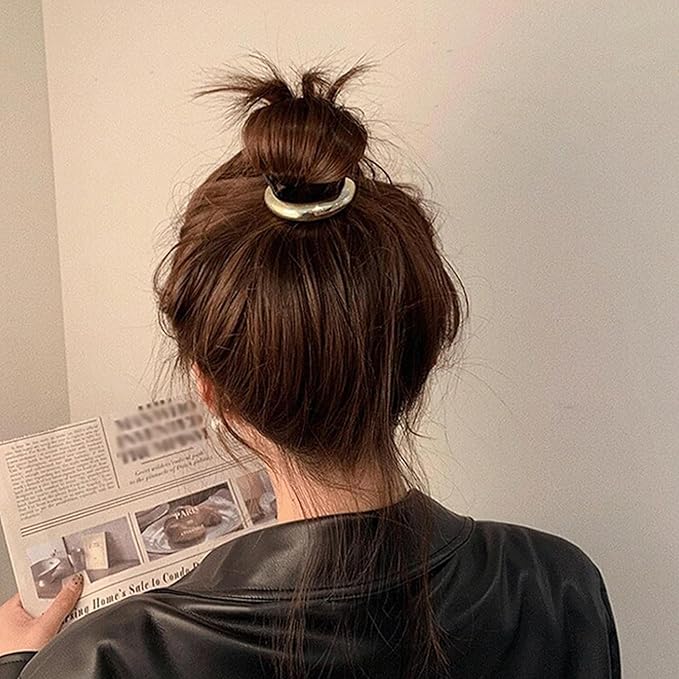 Gold Metal Hair Ties for Women - Cuffs, Accessories, Elastic Bands for Thick and Thin Hair Ponytails