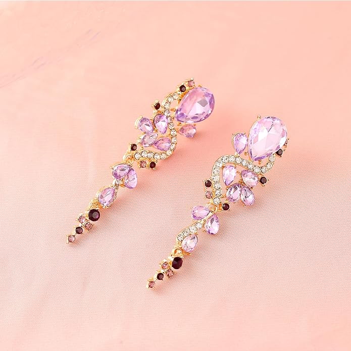 Fashion Rhinestone Statement Drop Dangle Earrings Long Colorful Crystal Bridal Wedding Teardrop Chandelier Earrings for Women Prom Pageant