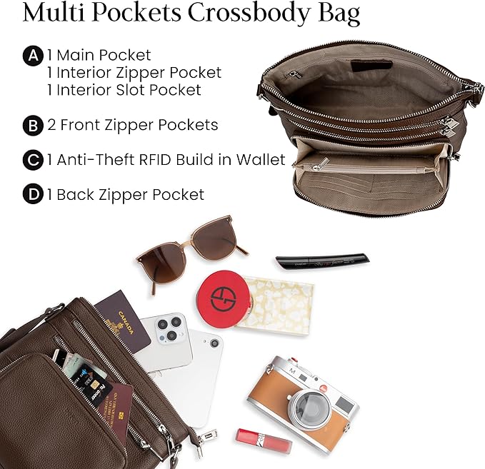 befen Genuine Leather Crossbody Bags for Women, Medium Anti-Theft Shoulder Purse with Built in RFID Wallet for Travel