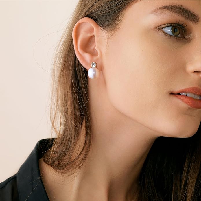 CHESKY Christmas Gifts Pearl Earrings for Women, Dainty 14K Gold Plated/Silver Plated Drop Quality Handpicked AAA+ Freshwater Cultured Round Pearls Dangle Earrings Wedding Jewelry for Women Gifts