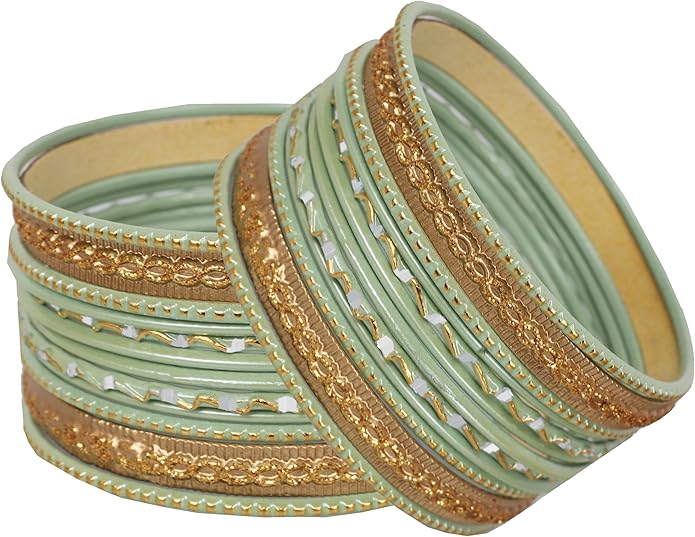 Touchstone Indian Metal Bangles for Women Gold Alloy Bracelets desi 2 Dozen Bangle Collection Bollywood Women's Jewelry Set Multi Stacking Wide Chunky Textured Golden Set of 24 in Gold or White Tone