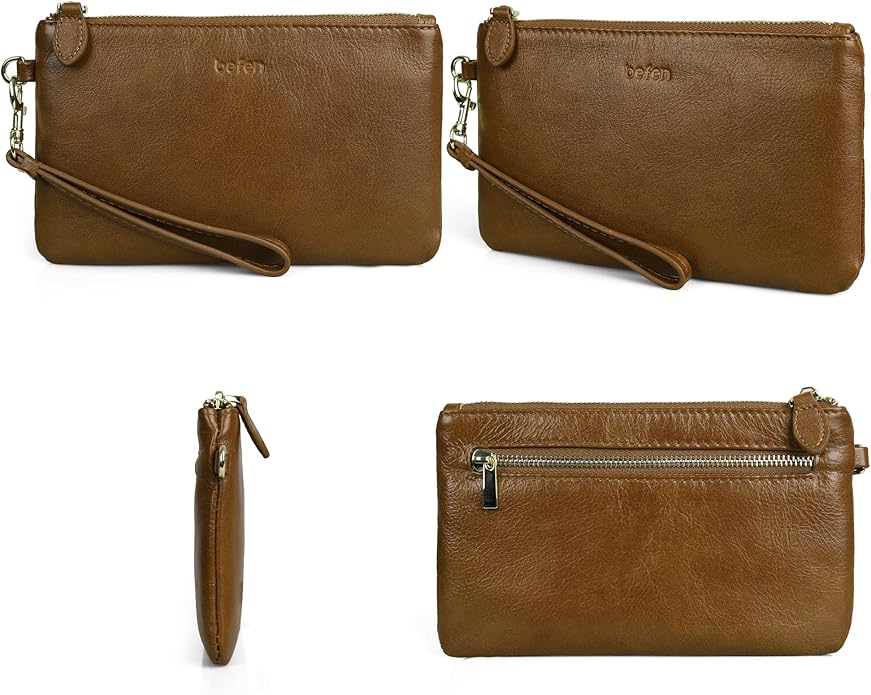 befen Genuine Leather Wristlet Clutch RFID Blocking Bag Cell Phone Wallet Purse Wristlet Wallet Purses and Handbags for Women