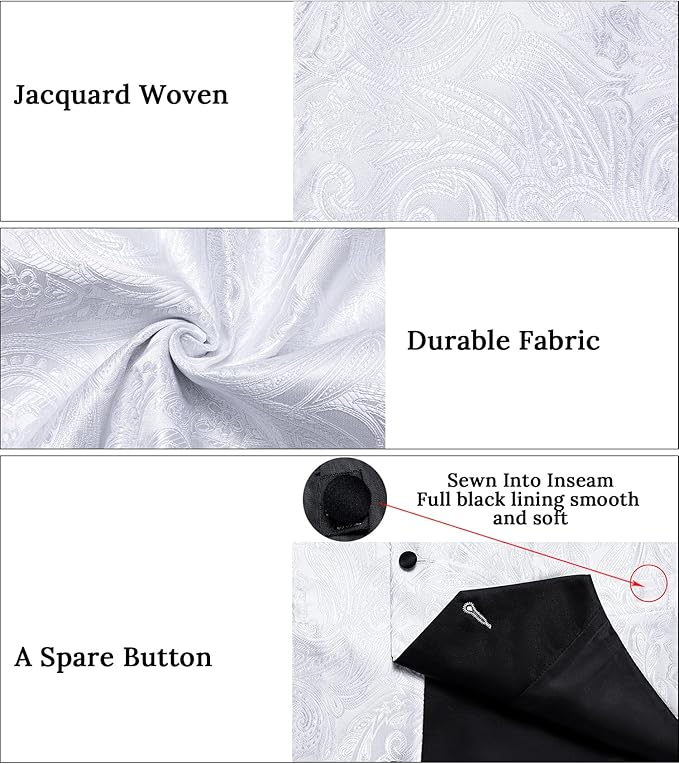 DiBanGu Mens Paisley Suit Vest Silk Jacquard Waistcoat and Necktie Set Formal Shawl Collar Dress Vest 7PCS for Wedding Party