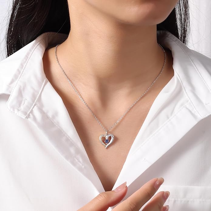 GLAMCARAT Personalized mothers necklace with birthstones names sterling silver jewelry for women customized engraved necklace