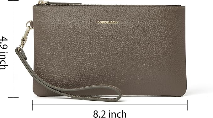 DORIS&JACKY Small Leather Wristlet Clutch Purse for Women Slim Designer Wallet and Cellphone Pouch Bag With Detachable Strap