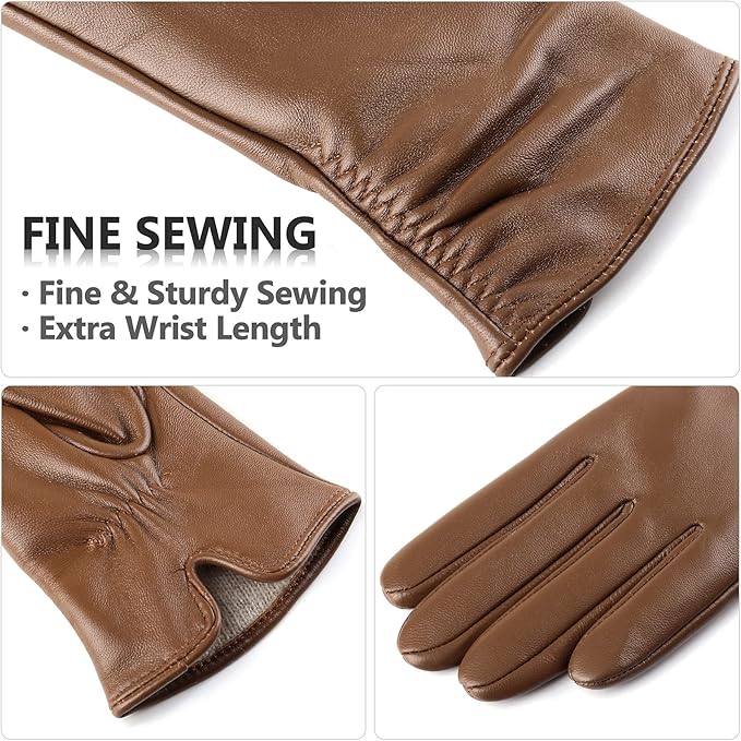 Dsane Womens Winter Leather Touchscreen Texting Warm Driving Lambskin Pure Genuine leather Gloves
