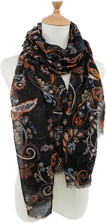 YOUR SMILE Large Boho Scarf for Women Lightweight Floral Printed Scarves Fall Winter Fashion Fringed Shawl wraps