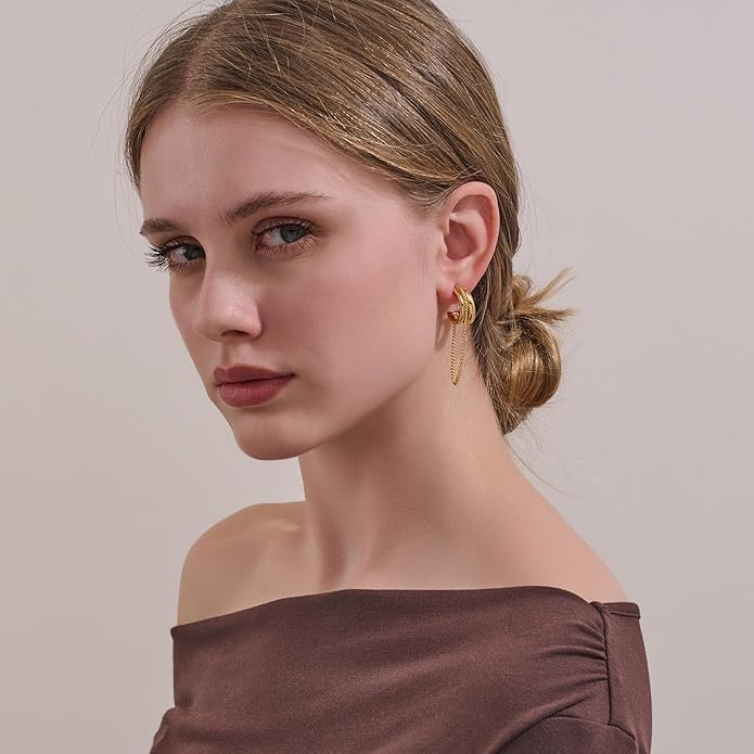 Tassel Chain Hoop Earrings for Women Trendy Two Tone Dangling Chain Earrings Hypoallergenic Fashion Jewelry Gifts