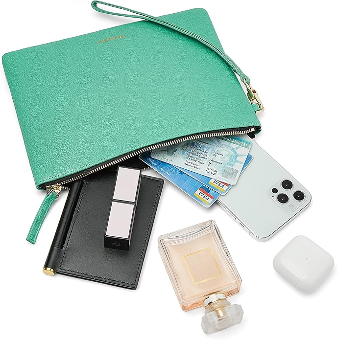 DORIS&JACKY Lambskin Leather Wristlet Clutch Purse for Women Soft Designer Slim Cell Phone Pouch Bag with Detachable Strap