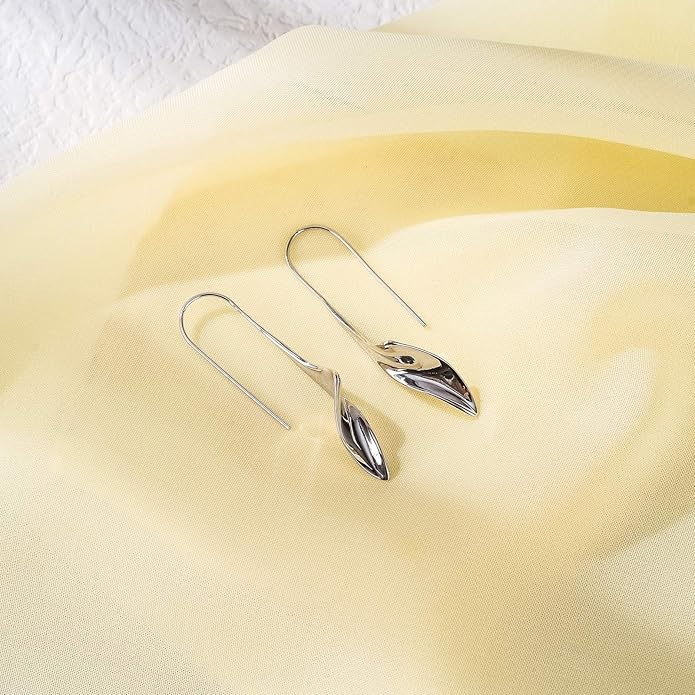 14K Gold Hoop Earrings for Women, Hypoallergenic Spiral Threader Gold Plated Dangle Earrings Fashion Jewelry，Gift for Women