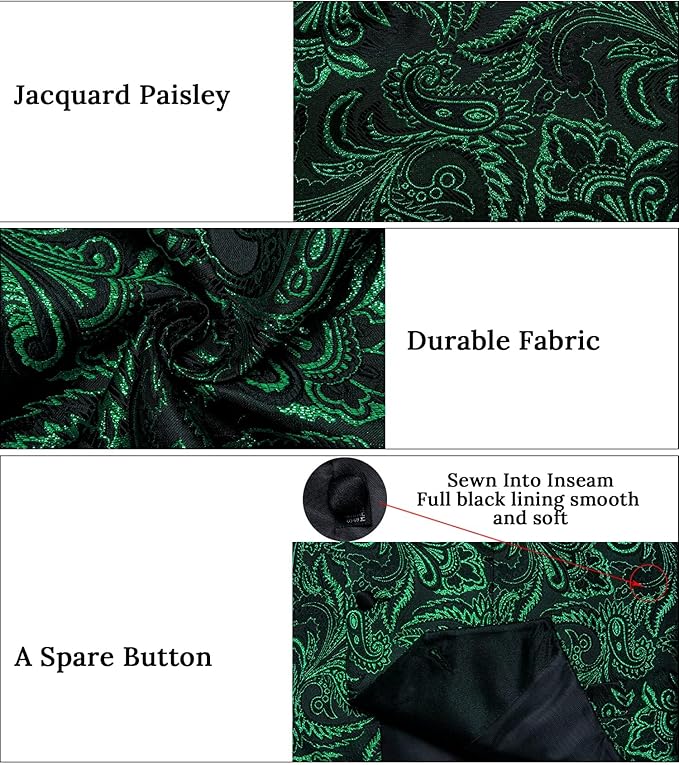 DiBanGu Mens Paisley Suit Vest Silk Jacquard Waistcoat and Necktie Set Formal Shawl Collar Dress Vest 7PCS for Wedding Party