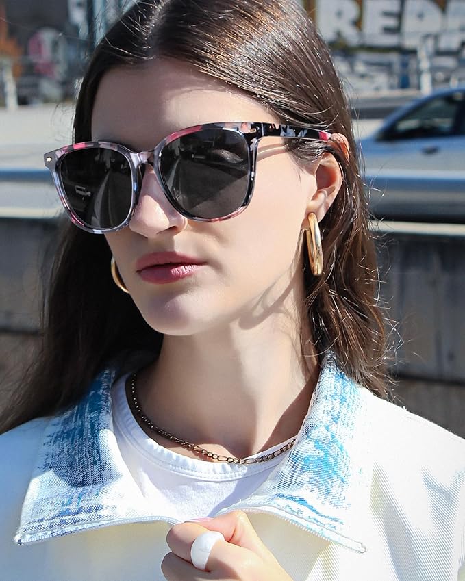 FIMILU 2 Packs Sunglasses for Women Polarized UV400 Protection Lens Big Frame Fashion Glasses Trendy Stylish Shade