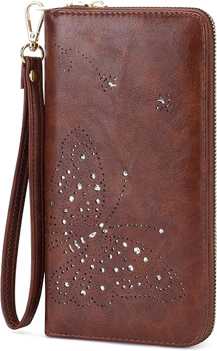 RFID Wallet Women, Large Capacity Butterfly Cell Phone Clutch Purses Ladies Wristlet Wallets for Women