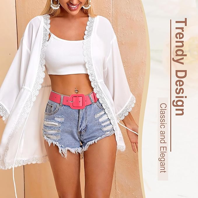 WHIPPY Women Leather Belt Candy Color Fashion Square Buckle Belt Ladies Belt for Jeans Pants Dresses
