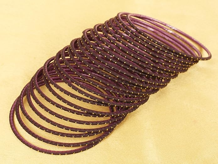 Touchstone Indian Bollywood Trending Fashion Handcrafted Beautifully Trimmed Edges Textured Golden Dots Designer Jewelry Bangle Bracelets. Set of 24 for Women.