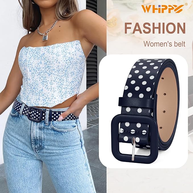 WHIPPY Women Leather Belt Candy Color Fashion Square Buckle Belt Ladies Belt for Jeans Pants Dresses