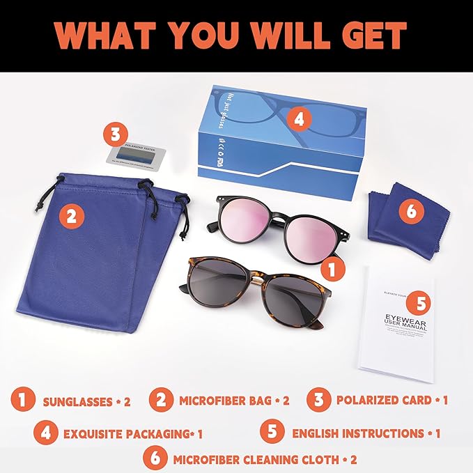 Vintage Round Polarized Sunglasses for Women Men Classic Retro Trendy Designer Style Sun Glasses UV400 Protection