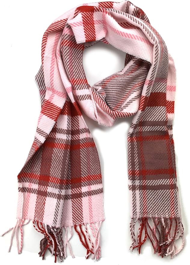 Plum Feathers Plaid Check and Solid Cashmere Feel Winter Scarf, Warm Scarfs, Cold Weather Accessories, Fringe Scarves