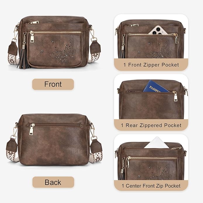 Crossbody Bags for Women Trendy Leather Crossbody Purse Shoulder Handbags Butterfly Design