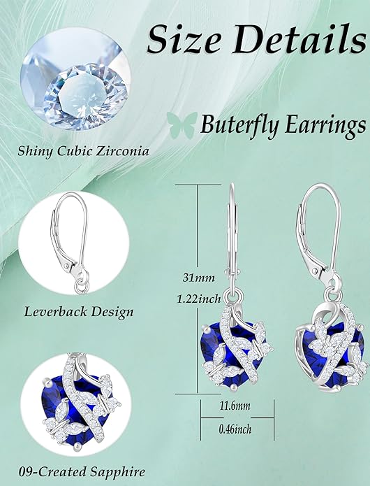 Butterfly Earrings for Women 925 Sterling Silver Heart Earring Birthstone Jewelry